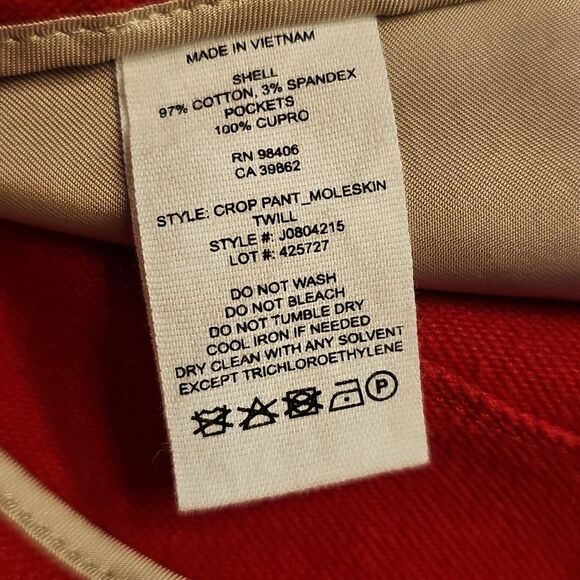 THEORY Crimson Red Cropped‎ Moleskin Twill Pant Size 6 - Picture 6 of 6